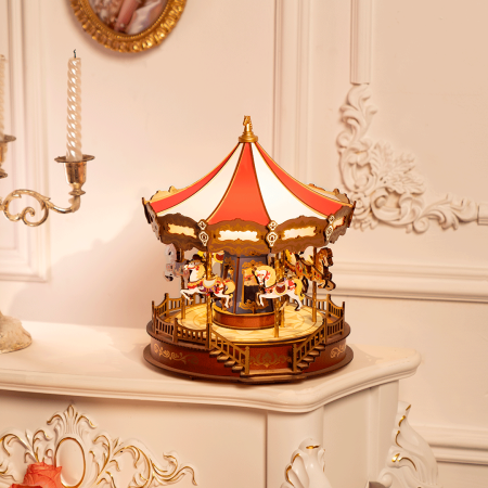Puzzle 3D, Cutie muzicala, Classic Carousel, lemn, 265 piese [8]