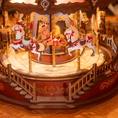 Puzzle 3D, Cutie muzicala, Classic Carousel, lemn, 265 piese [4]