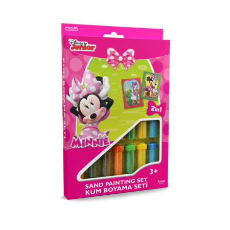 Pictura cu nisip colorat - Daisy Duck & Minnie Mouse, Set creativ pictura cu nisip colorat, Disney, 2 planse 16,5 x 23,5 cm, 15 tuburi nisip multicolor, 1 penseta, 2 folii protectie, + 3 ani
