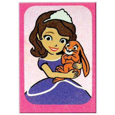 Sofia Intai de colorat, Disney, Set creativ pictura cu nisip colorat, 2 planse 16,5 x 23,5 cm, 15 tuburi nisip multicolor, 1 penseta, 2 folii protectie, + 3 ani [1]