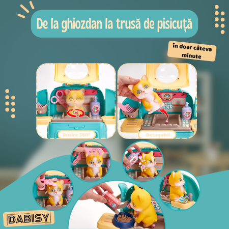 Set de joaca 2 in 1, DABISY, Ghiozdan portabil cu accesorii veterinare, educativ, turcuaz cu alb, 25x23x10cm [6]