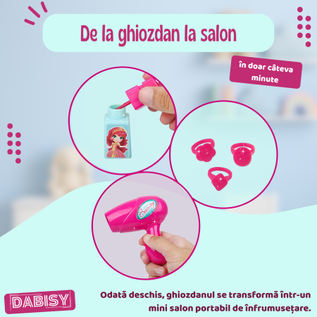 Set de joaca BEAUTY copii si ghiozdan 2 in 1, DABISY, ghiozdan portabil cu accesorii cosmetice de jucarie, educativ, multifunctional, 3+ ani, roz cu turcuaz [6]