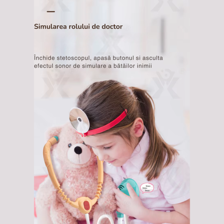 Set de Joaca Carucior Medical Mobil pentru copii, DABISY, 26 accesorii, cu sunete si lumini, Stetoscop, Ecran cu raze x, ECG, Termometru electronic, Tensiometru, Seringa, Radiografii, alb [10]