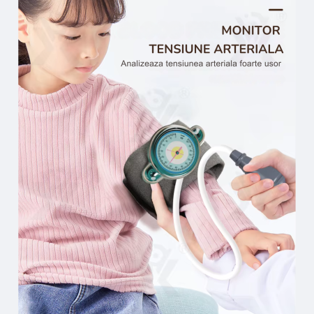 Set de Joaca Carucior Medical Mobil pentru copii, DABISY, 26 accesorii, cu sunete si lumini, Stetoscop, Ecran cu raze x, ECG, Termometru electronic, Tensiometru, Seringa, Radiografii, alb [9]