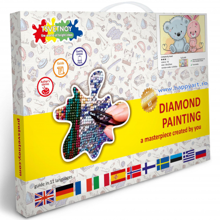 Set Goblen cu diamante, cu sasiu, Micul Urs si Micul Iepurs, 20x30 cm, 16 culori [2]