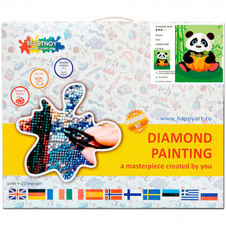 Set Goblen cu diamante, cu sasiu, Panda cu Dovleac, 17x22 cm, 12 culori [2]