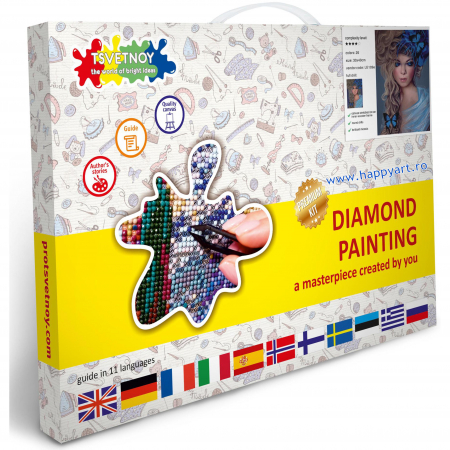 Set Goblen cu diamante, cu sasiu, Fata cu Fluturi, 30x40 cm, 26 culori [2]