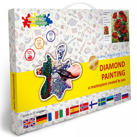 Set Goblen cu diamante, cu sasiu, Buchet de Maci, 40x50 cm, 27 culori [3]