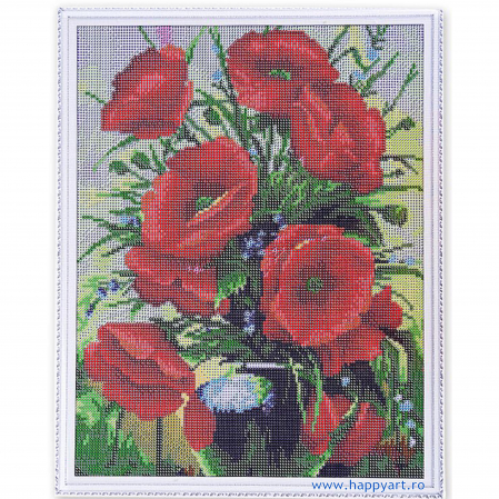 Set Goblen cu diamante, cu sasiu, Buchet de Maci, 40x50 cm, 27 culori [1]