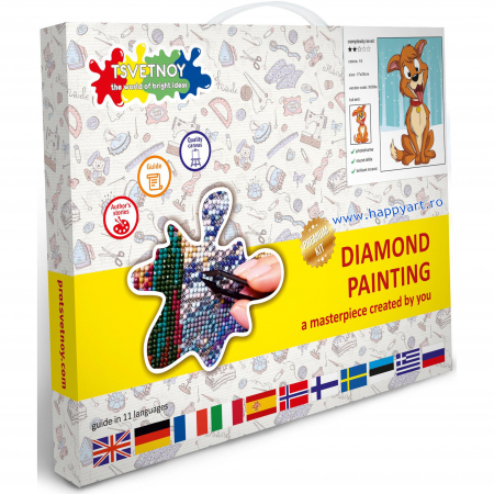 Set Goblen cu diamante, cu sasiu, Catelusul Fericit, 17x22 cm, 10 culori [2]