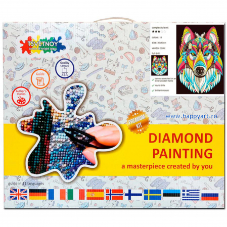 Set Goblen cu diamante, cu sasiu, Lup Colorat, 30x40 cm, 18 culori [2]