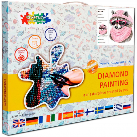 Set Goblen cu diamante, cu sasiu, Raton cu ochelari, 20x30 cm, 19 culori [4]