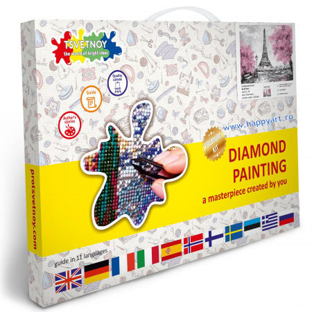 Set Goblen cu diamante, cu sasiu, Turnul Eiffel Inflorit, 40x50 cm, 15 culori [3]