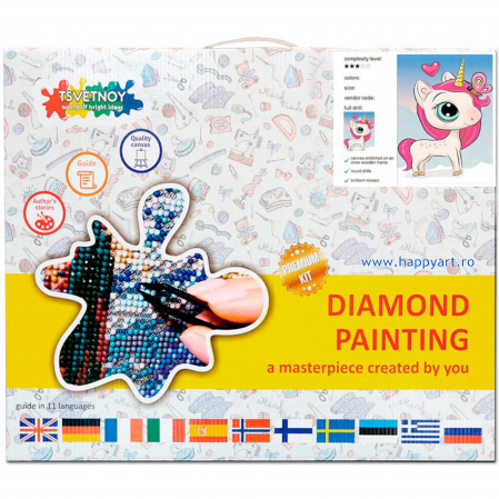 Set Goblen cu diamante, cu sasiu, Unicorn Magic, 20x30 cm, 14 culori [3]
