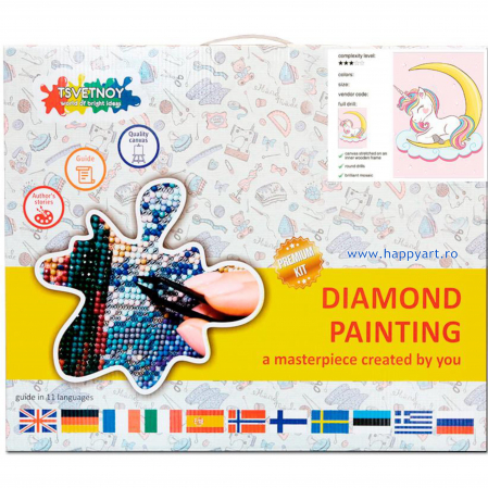 Set Goblen cu diamante, cu sasiu, Dreaming Baby Unicorn, 20x30 cm, 14 culori [2]
