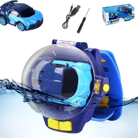 Set masinuta de jucarie cu telecomanda ceas, USB inclus, semnale luminoase, 2.4 Ghz, scara 1:64, model Bugatti Blue, baterie reincarcabila, rezistenta si durabila, surubelnita, baterie AAA, albastru [5]