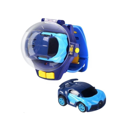 MASINI - Set masinuta de jucarie cu telecomanda ceas, USB inclus, semnale luminoase, 2.4 Ghz, scara 1:64, model Bugatti Blue, baterie reincarcabila, rezistenta si durabila, surubelnita, baterie AAA, albastru