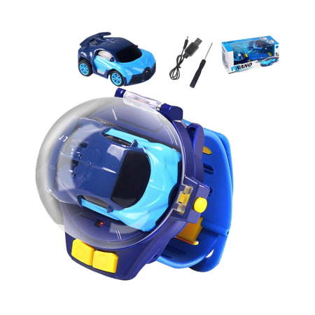 Set masinuta de jucarie cu telecomanda ceas, USB inclus, semnale luminoase, 2.4 Ghz, scara 1:64, model Bugatti Blue, baterie reincarcabila, rezistenta si durabila, surubelnita, baterie AAA, albastru [2]