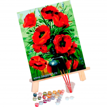 Set pictura pe numere, cu sasiu, Buchet de Maci, 40x50 cm, 29 culori [1]
