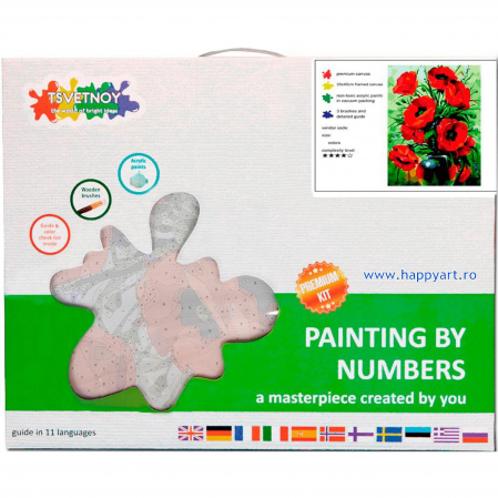 Set pictura pe numere, cu sasiu, Buchet de Maci, 40x50 cm, 29 culori [3]