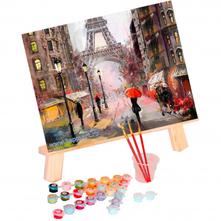 Set pictura pe numere, cu sasiu, Parisul in Ploaie, 40x50 cm, 30 culori [1]
