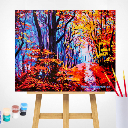 Set pictura pe numere, cu sasiu, Poteca de Padure Toamna, 40x50 cm, 24 culori  Set pictura pe numere, cu sasiu, Poteca de Padure Toamna, 40x50 cm, 24 culori [1]