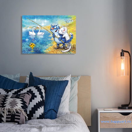 Set pictura pe numere, cu sasiu, Pisici - La Pescuit, 30x40 cm, 29 culori [4]