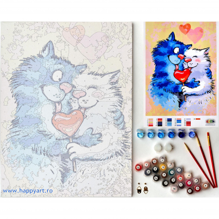 Set pictura pe numere, cu sasiu, Pisici - Impartasind Fericirea, 30x40 cm, 26 culori [7]
