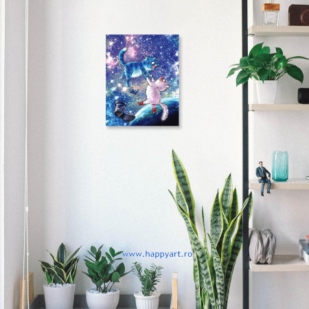 Set pictura pe numere, cu sasiu, Pisici - Din Univers, 30x40 cm, 27 culori [4]