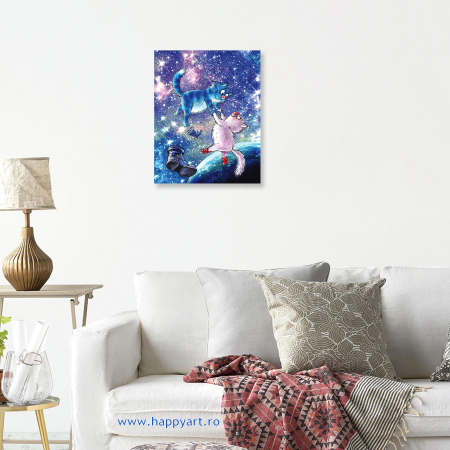 Set pictura pe numere, cu sasiu, Pisici - Din Univers, 30x40 cm, 27 culori [2]