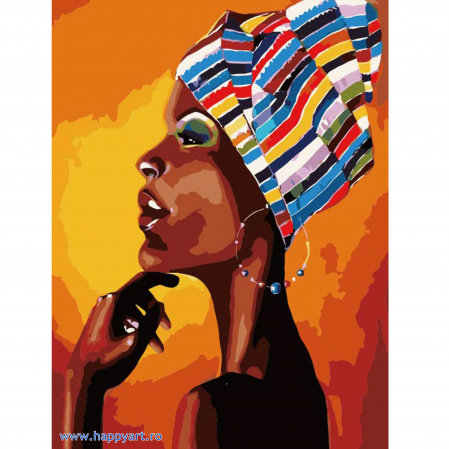 Pictura pe numere - Set pictura pe numere, cu sasiu, Portretul unui African, 40x50 cm, 24 culori