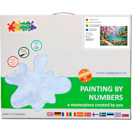 Set pictura pe numere, cu sasiu, Sakura langa Rau, 40x50 cm, 24 culori [3]
