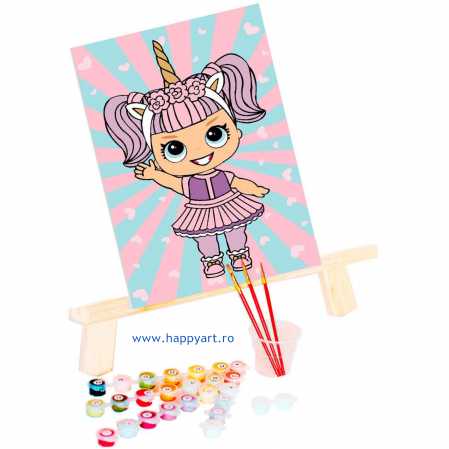 Set pictura pe numere, cu sasiu, Fetita in Rochie de Unicorn, 20x30 cm, 19 culori [1]