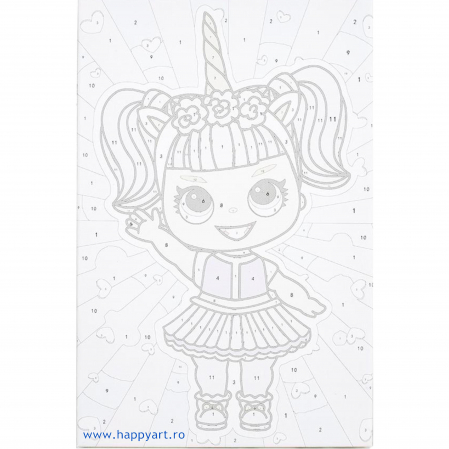 Set pictura pe numere, cu sasiu, Fetita in Rochie de Unicorn, 20x30 cm, 19 culori [6]