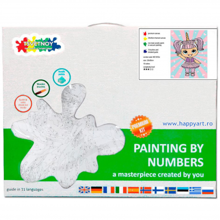 Set pictura pe numere, cu sasiu, Fetita in Rochie de Unicorn, 20x30 cm, 19 culori [3]
