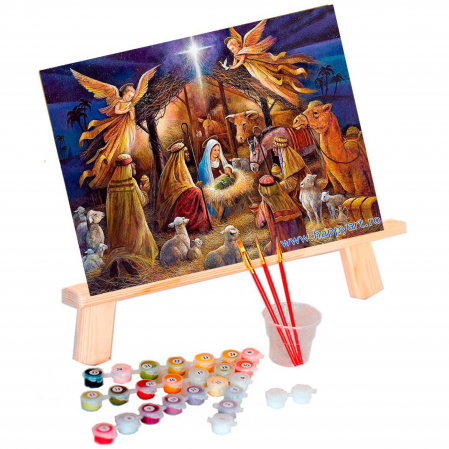 Set pictura pe numere, cu sasiu, Tabloul Nasterii, 40x50 cm, 24 culori [1]