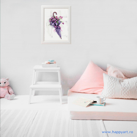 Set pictura pe numere, cu sasiu, Umbrela de Flori, 30x40 cm, 22 culori [2]