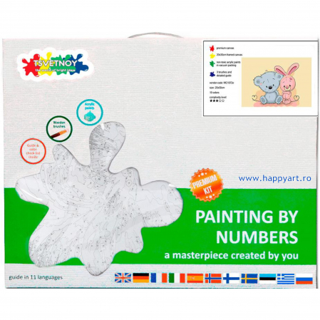 Set pictura pe numere, cu sasiu, Micul Ursulet si Micul Iepuras, 20x30 cm, 19 culori [3]