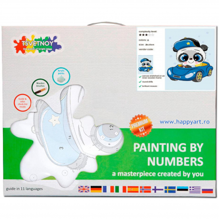 Set pictura pe numere, cu sasiu, Micul Panda, 20x30 cm, 18 culori [3]