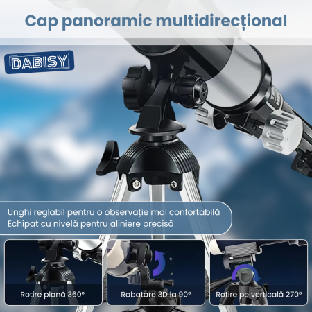 Telescop astronomic refractor, DABISY, model C2158, calibru 50mm, focala 360mm, oculare 20x si 30x, multiplicator 1.5x, tripod reglabil aluminiu, portabil, negru [3]