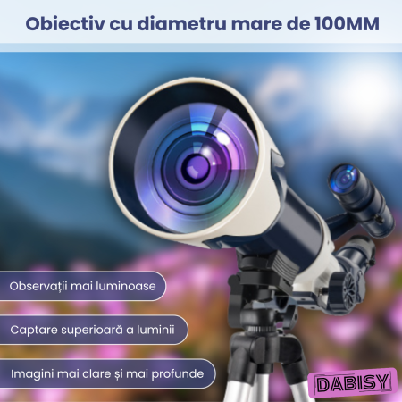 Telescop astronomic refractor, DABISY, model C2159, calibru 100mm, obiectiv 360mm, suport 360 grade, mareste 60X, oculare H6mm si H20mm, inaltime reglabila 60-150cm, 8+ ani, culoare albastru-alb [2]