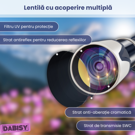 Telescop astronomic refractor, DABISY, model C2159, calibru 100mm, obiectiv 360mm, suport 360 grade, mareste 60X, oculare H6mm si H20mm, inaltime reglabila 60-150cm, 8+ ani, culoare albastru-alb [5]