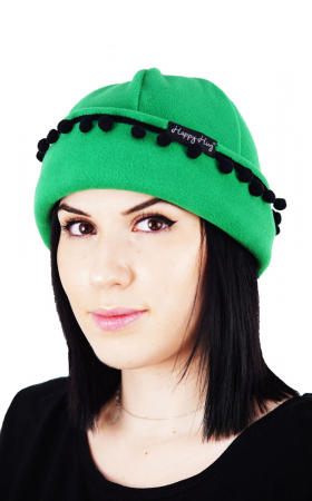 Caciuli Polar - Căciulă Damă cu Ciucurași - Verde & Negru M