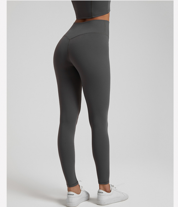 Colanti fitness gri inchis, lungime 8/8, Talie Înaltă Fără Cusături pe Mijloc [2]