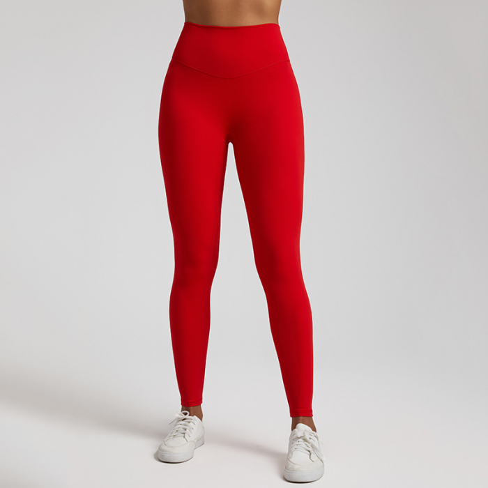 Colanti fitness rosu aprins, material premium compresiv, lungime 8/8 , Talie Înaltă, Fără Cusături pe Mijloc [1]
