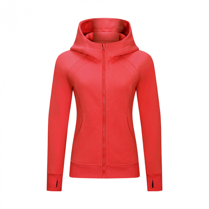 Hanorac bumbac gros cu fermoar rosu [3]