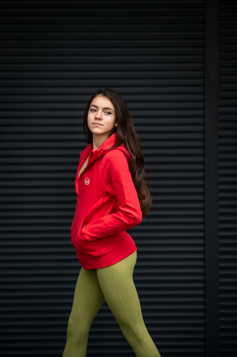 Hanorac bumbac gros cu fermoar rosu [4]