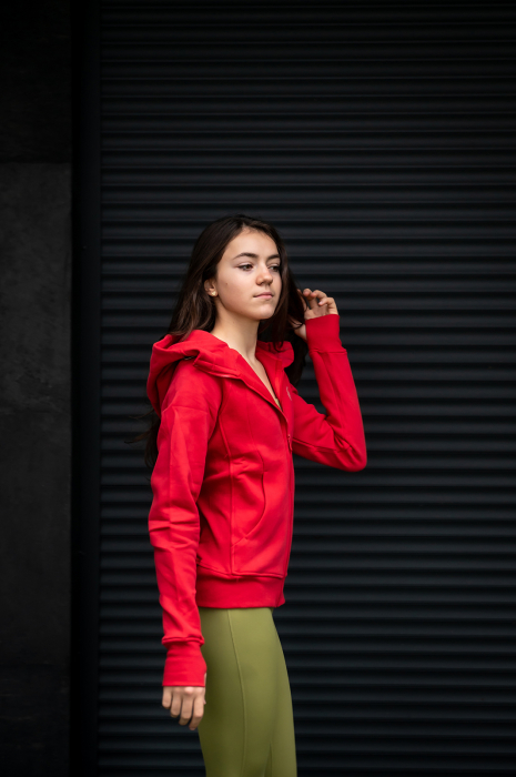 Hanorac bumbac gros cu fermoar rosu [5]