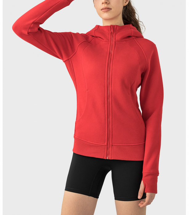 Hanorac bumbac gros cu fermoar rosu [7]