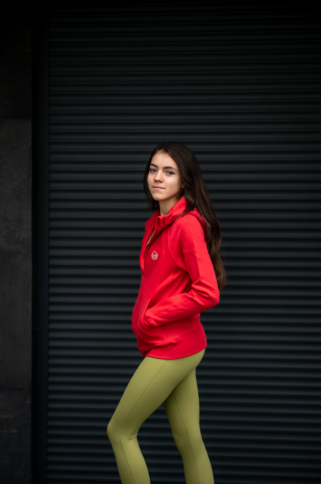 Hanorac bumbac gros cu fermoar rosu [8]